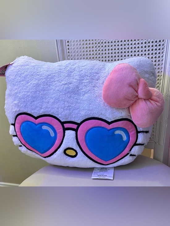 Hello Kitty Other - White Plush Hello Kitty-Style Pillow with Pink Bow and Blue Heart Sunglasses NWT
